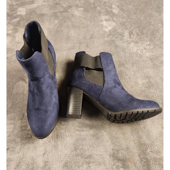 Attention Women’s Navy Suede Ankle Boots Block Heel Chelsea Size 6 - Picture 3 of 9